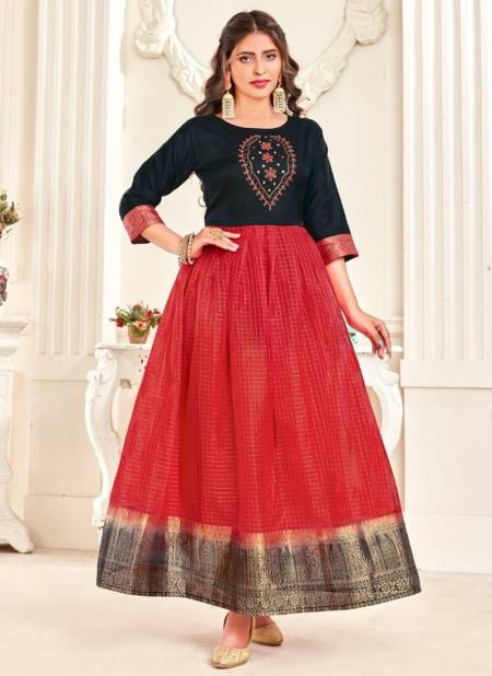 Black And Red Colour Hoor Rahul NX New latest Designer Ethnic Wear Pure Organza Anarkali Kurti Collection 1002